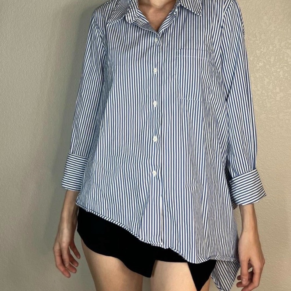 341- Zara asymmetrical blue and white pin stripped blouse